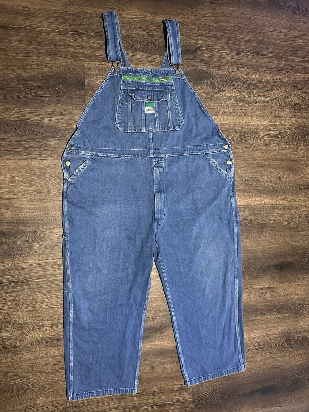 Vintage Liberty Overalls Mens 48x26 Hemmed Blue Denim Bibs Work USA Made Ranch